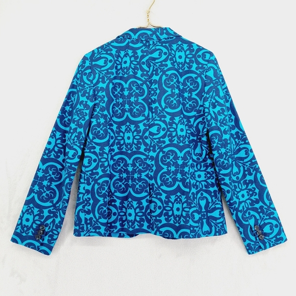 Talbots Aqua Blue Medallion Print 2-Button Front Career Blazer P3317 - Picture 6 of 9